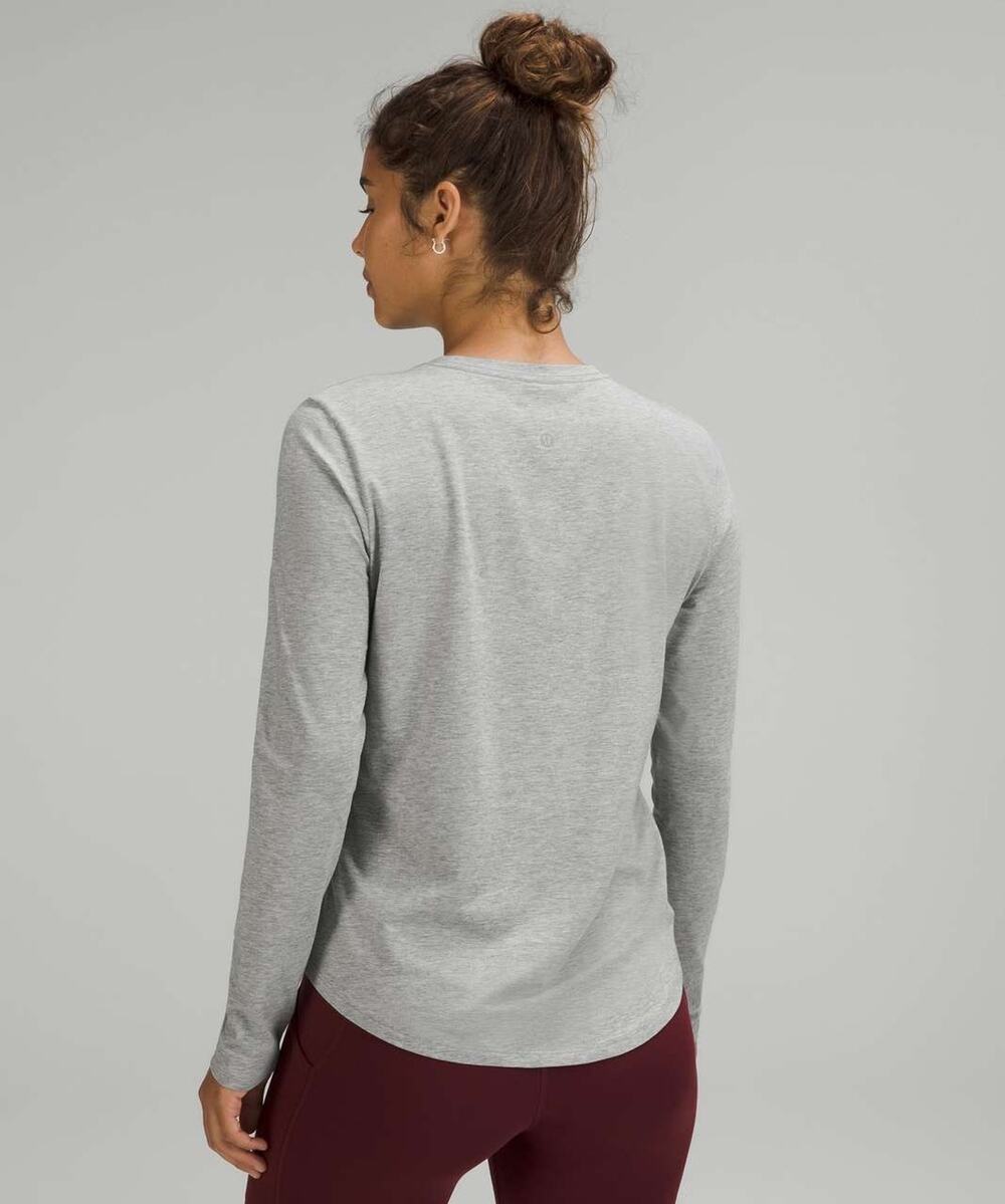 Lululemon Love Long Sleeve Womens 10 Pima Cotton Heather Gray Crew Neck Logo